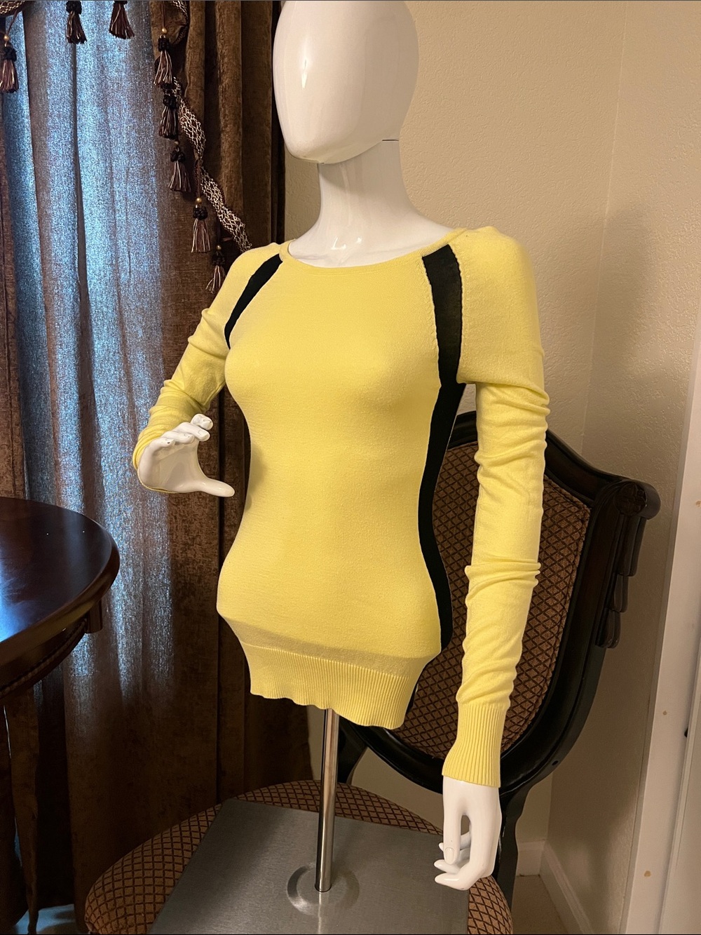 Bebe Colorblock Yellow Long Sleeve Top with Black Side Panels